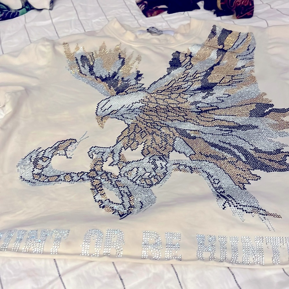 “Hunt or be Hunted” , bedazzled, y2k/ Ed hardy t shirt!